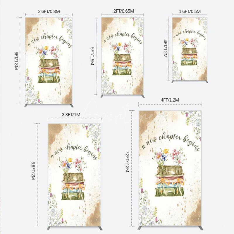 Aperturee - Aperturee A New Chapter Begins Baby Shower Rectangle Backdrop Watercolor Books and Wildflowers Book Themed Welcome Sign Decor