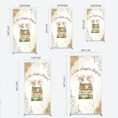 Aperturee - Aperturee A New Chapter Begins Baby Shower Rectangle Backdrop Watercolor Books and Wildflowers Book Themed Welcome Sign Decor