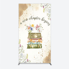 Aperturee - Aperturee A New Chapter Begins Baby Shower Rectangle Backdrop Watercolor Books and Wildflowers Book Themed Welcome Sign Decor
