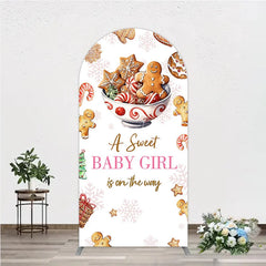Aperturee - Aperturee A Sweet Baby Girl is on the Way Arch Backdrop Christmas Gingerbread Cookie Winter Holiday Baby Shower Decor