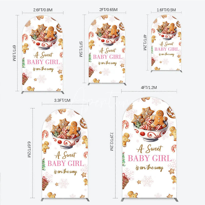 Aperturee - Aperturee A Sweet Baby Girl is on the Way Arch Backdrop Christmas Gingerbread Cookie Winter Holiday Baby Shower Decor