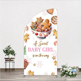 Aperturee - Aperturee A Sweet Baby Girl is on the Way Half Moon Arch Backdrop Christmas Gingerbread Cookie Winter Holiday Baby Shower Decor