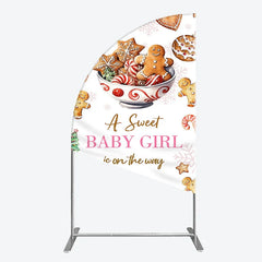 Aperturee - Aperturee A Sweet Baby Girl is on the Way Half Moon Arch Backdrop Christmas Gingerbread Cookie Winter Holiday Baby Shower Decor