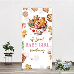 Aperturee - Aperturee A Sweet Baby Girl is on the Way Rectangle Backdrop Christmas Gingerbread Cookie Winter Holiday Baby Shower Decor