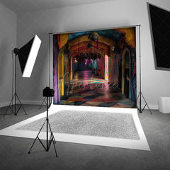 Aperturee - Aperturee Abandoned Funhouse Hallway Photography Backdrop Colorful Graffiti for Grungy Photos Carnival Themed Studio