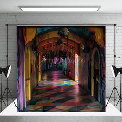 Aperturee - Aperturee Abandoned Funhouse Hallway Photography Backdrop Colorful Graffiti for Grungy Photos Carnival Themed Studio