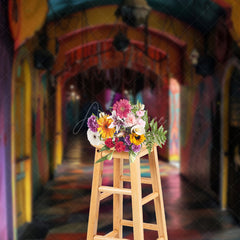 Aperturee - Aperturee Abandoned Funhouse Hallway Photography Backdrop Colorful Graffiti for Grungy Photos Carnival Themed Studio