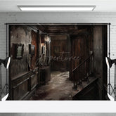 Aperturee - Aperturee Abandoned Haunted Mansion Photography Backdrop Derelict Hallway for Horror Photos Spooky House Interior Studio