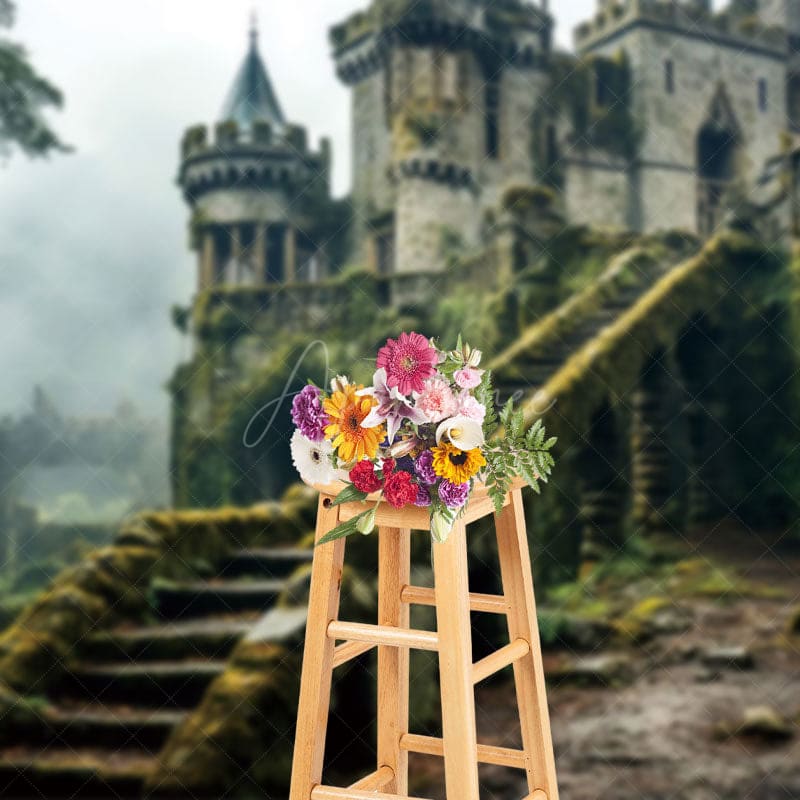 Aperturee - Aperturee Abandoned Stone Manor Cloudy Rainy Photo Backdrop