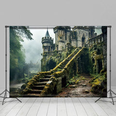 Aperturee - Aperturee Abandoned Stone Manor Cloudy Rainy Photo Backdrop
