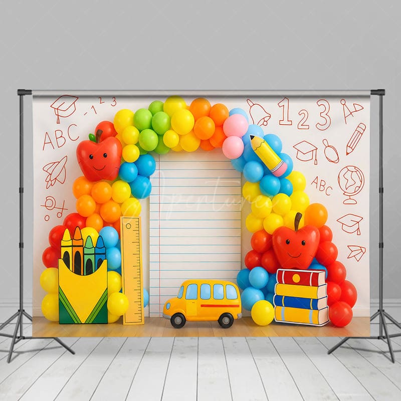Aperturee - Aperturee ABC Back To School Balloon Arched Photo Backdrop
