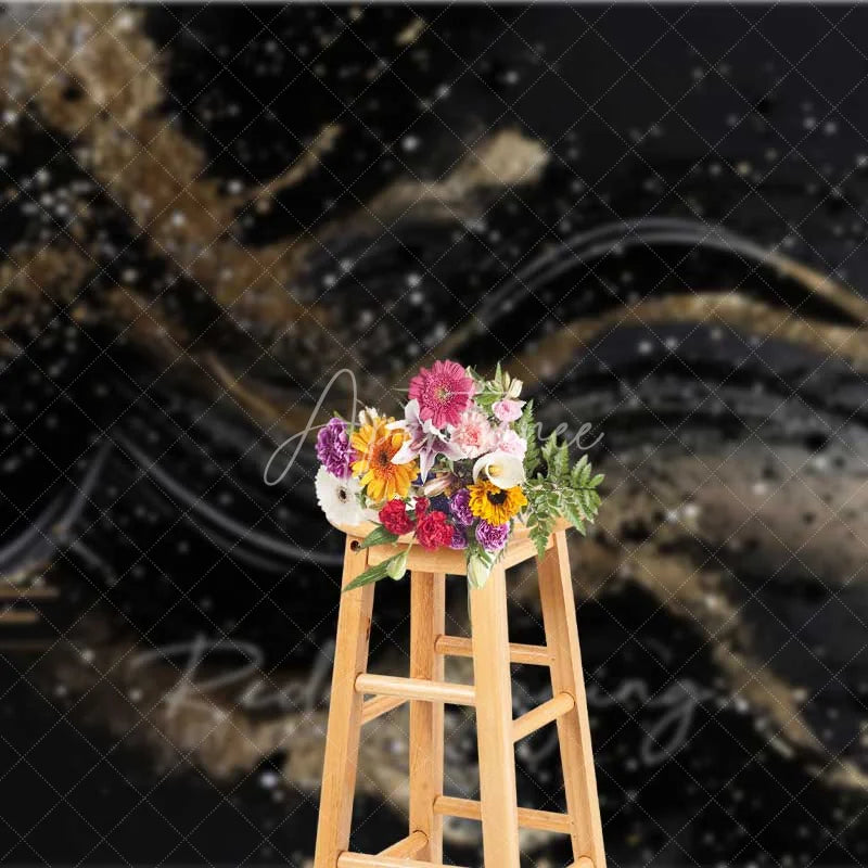 Aperturee - Aperturee Abstract Black and Gold Fluid Waves Backdrop Glitter Art Photography Background Elegant Party Decorations