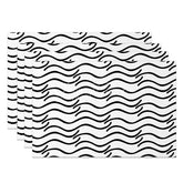 Aperturee - Aperturee Abstract Black and White Water Ripples Set of 4 Placemats Modern Zen Inspired Design for Dining Table