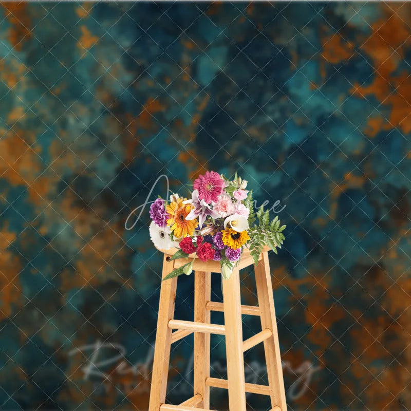 Aperturee - Aperturee Abstract Blue and Brown Grunge Photography Backdrop Artistic Texture for Professional Portrait Sessions