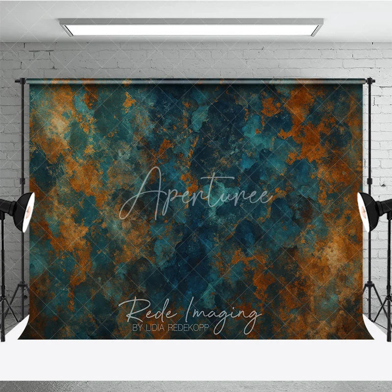 Aperturee - Aperturee Abstract Blue and Brown Grunge Photography Backdrop Artistic Texture for Professional Portrait Sessions