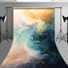 Aperturee - Aperturee Abstract Blue and Gold Oil Paint Sweep Backdrop Artistic Texture for Professional Photography