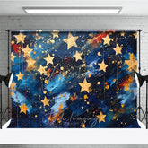 Aperturee - Aperturee Abstract Blue and Gold Stars Photography Backdrop Artistic Brushstroke Celebration Party Decor
