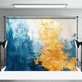 Aperturee - Aperturee Abstract Blue and Gold Textured Photography Backdrop with Artistic Brushstrokes Modern Studio Portrait Background