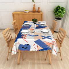 Aperturee - Aperturee Abstract Blue and Orange Brush Stroke Rectangle Tablecloth Modern Artistic Party Decor
