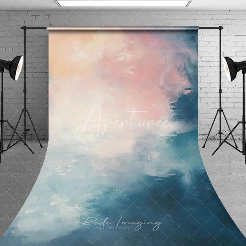 Aperturee - Aperturee Abstract Blue and Pink Oil Painting Sweep Backdrop Artistic Portrait Photography Background