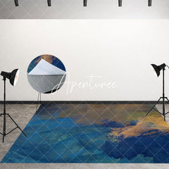 Aperturee - Aperturee Abstract Blue Brown Mixed Texture Fabric Floor Mat