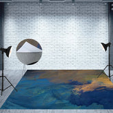 Aperturee - Aperturee Abstract Blue Brown Mixed Texture Fabric Floor Mat