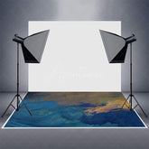 Aperturee - Aperturee Abstract Blue Brown Mixed Texture Rubber Floor Mat