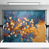 Aperturee - Aperturee Abstract Blue Gold Leaves Backdrop Dark Teal Plant Gold Foil Texture Background Artistic Photography Prop