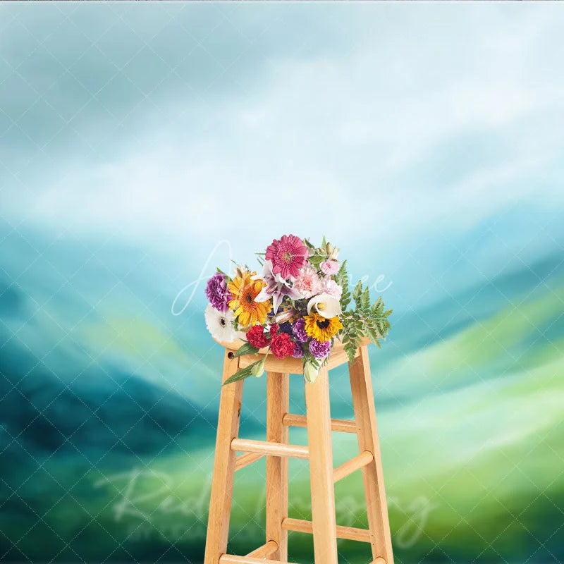 Aperturee - Aperturee Abstract Blue Green Painterly Photography Backdrop Serene Landscape Art for Studio Portraits