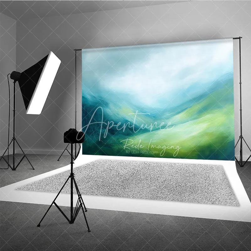 Aperturee - Aperturee Abstract Blue Green Painterly Photography Backdrop Serene Landscape Art for Studio Portraits