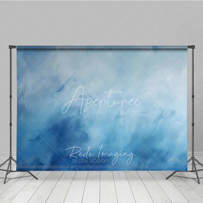 Aperturee - Aperturee Abstract Blue Textured Photography Backdrop Serene Gradient Painterly Background for Photo Studio Shoots