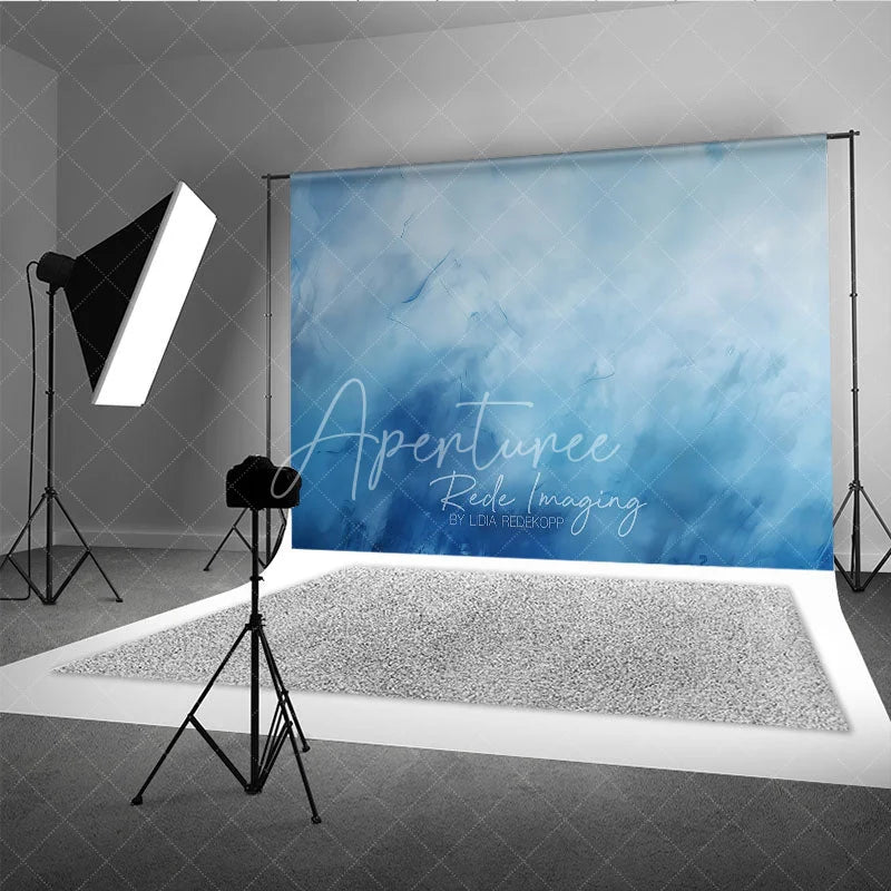 Aperturee - Aperturee Abstract Blue Textured Photography Backdrop Serene Gradient Painterly Background for Photo Studio Shoots
