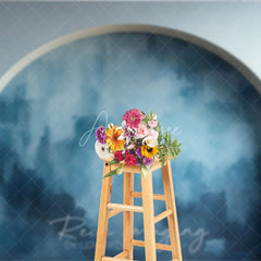 Aperturee - Aperturee Abstract Blue Textured Photography Backdrop with Arched Design Modern Watercolor Style for Studio Portraits