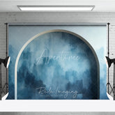 Aperturee - Aperturee Abstract Blue Textured Photography Backdrop with Arched Design Modern Watercolor Style for Studio Portraits