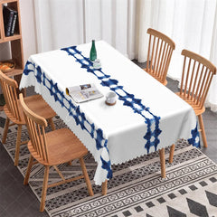 Aperturee - Aperturee Abstract Blue Tie Dye Pattern rectangle tablecloth with Scalloped Edge Modern Dining Table Decor for Home