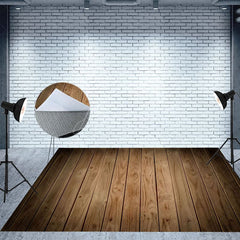 Aperturee - Aperturee Abstract Blue Wall Floral Wood Floor Room Set Backdrop