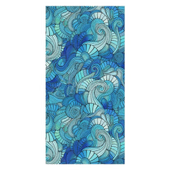 Aperturee - Aperturee Abstract Blue Waves Print Custom Name Beach Towel