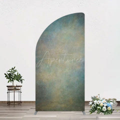 Aperturee - Aperturee Abstract Blue Yellow Mixed Pattern Half Moon Arch Backdrop