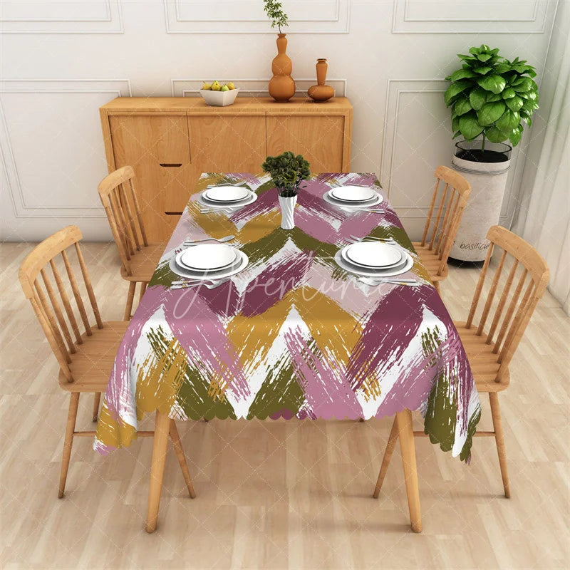 Aperturee - Aperturee Abstract Chevron Brush Stroke Rectangle Tablecloth Modern Boho Party Decor for Dining and Events