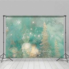 Aperturee - Aperturee Abstract Christmas Tree Photography Backdrop Gold and Teal with Bokeh Lights Modern Fine Art Holiday Decor