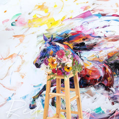 Aperturee - Aperturee Abstract Colorful Running Painted Horse Backdrop