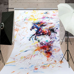Aperturee - Aperturee Abstract Colorful Running Painted Horse Sweep Backdrop