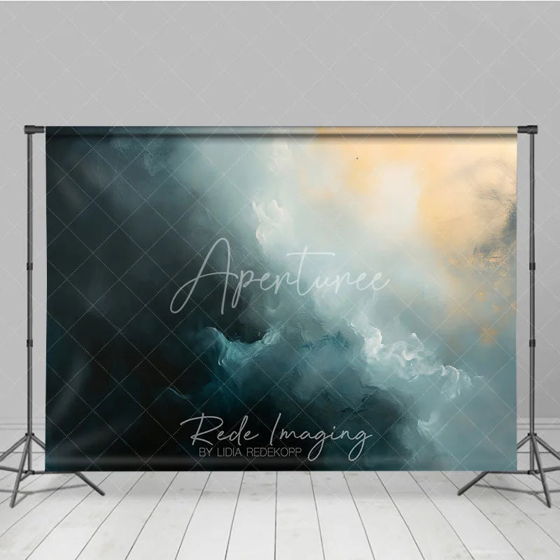 Aperturee - Aperturee Abstract Dark Blue and Gold Oil Painting Photography Backdrop Artistic Texture Portrait Background