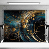 Aperturee - Aperturee Abstract Dark Blue Gold Fine Art Backdrop Glitter Circles Swirling Lines Studio Photography Background