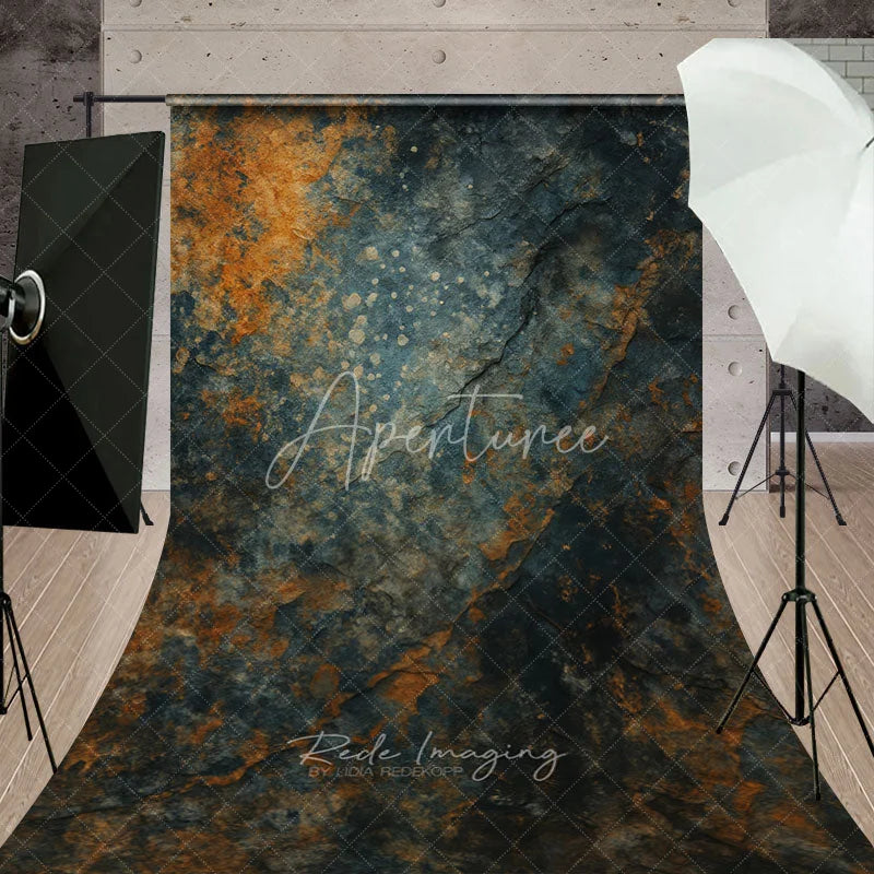 Aperturee - Aperturee Abstract Dark Teal and Rusty Orange Textured Sweep Backdrop Weathered Stone Photography Background