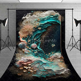 Aperturee - Aperturee Abstract Dark Teal Ocean Wave Backdrop Gold Foil and Textured Sea Urchin Professional Photography Background