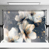 Aperturee - Aperturee Abstract Dreamy Floral Backdrop Translucent White Flower Photography Background Gold Dot Art Photo Booth Prop