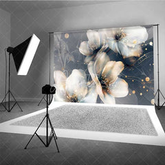 Aperturee - Aperturee Abstract Dreamy Floral Backdrop Translucent White Flower Photography Background Gold Dot Art Photo Booth Prop