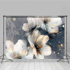 Aperturee - Aperturee Abstract Dreamy Floral Backdrop Translucent White Flower Photography Background Gold Dot Art Photo Booth Prop