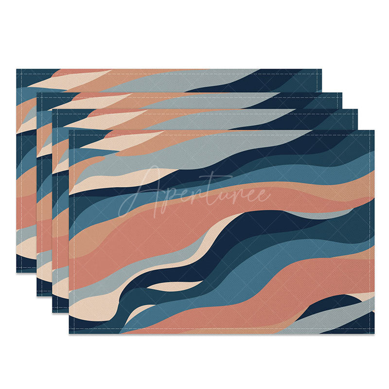 Aperturee - Aperturee Abstract Earth Art Placemats Set of 4 Modern Lines Design for Contemporary and Minimalist Dining Table